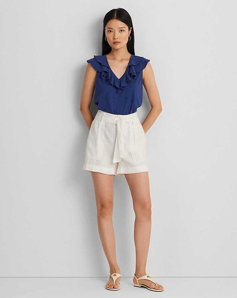 Tops Ralph Lauren Ruffle-Trim Slub Jersey Sleeveless Tee Mujer Azules | BFXWHSQ-72 - vista 3