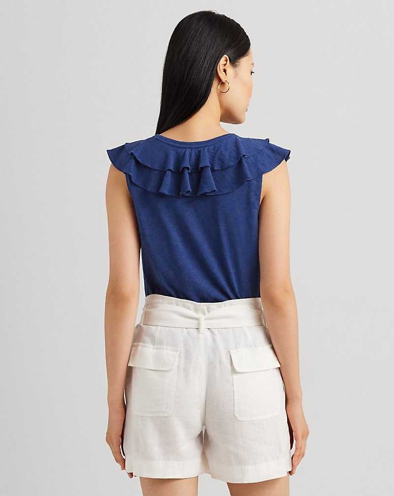 Tops Ralph Lauren Ruffle-Trim Slub Jersey Sleeveless Tee Mujer Azules | BFXWHSQ-72 - vista 4