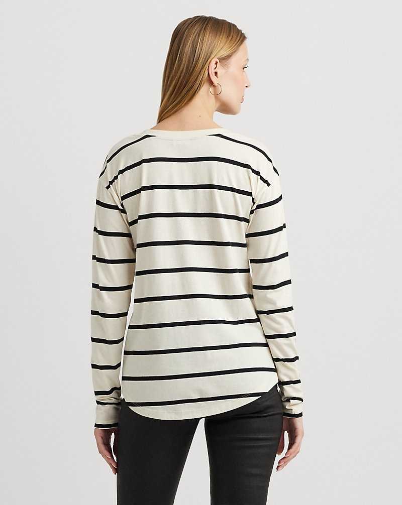 Tops Ralph Lauren Sequined-Logo Jersey Long-Sleeve Tee Mujer Mascarpone Cream/Black | JCIYKPF-71 - vista 4