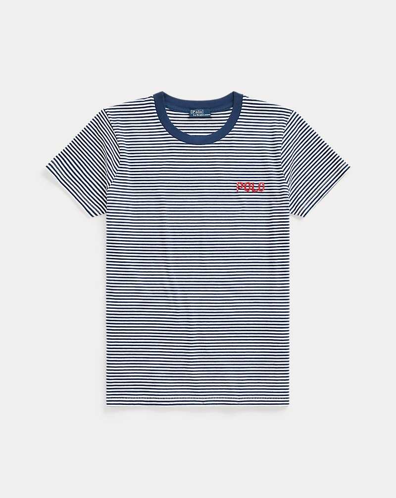 Tops Ralph Lauren Shrunken Fit Logo Striped Jersey Tee Mujer Rustic Navy/deckwash Whit | UJOFQVC-69 - vista 2