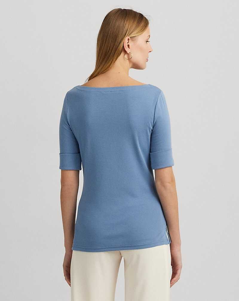 Tops Ralph Lauren Stretch Cotton Boatneck Tee Mujer Azur | AJSMTIG-70 - vista 4