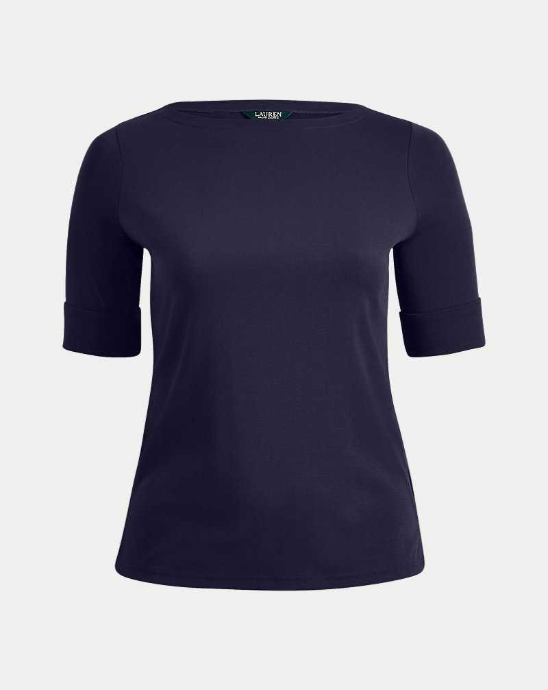 Tops Ralph Lauren Stretch Cotton Boatneck Top Mujer Azul Marino | GXUSOWE-67 - vista 2