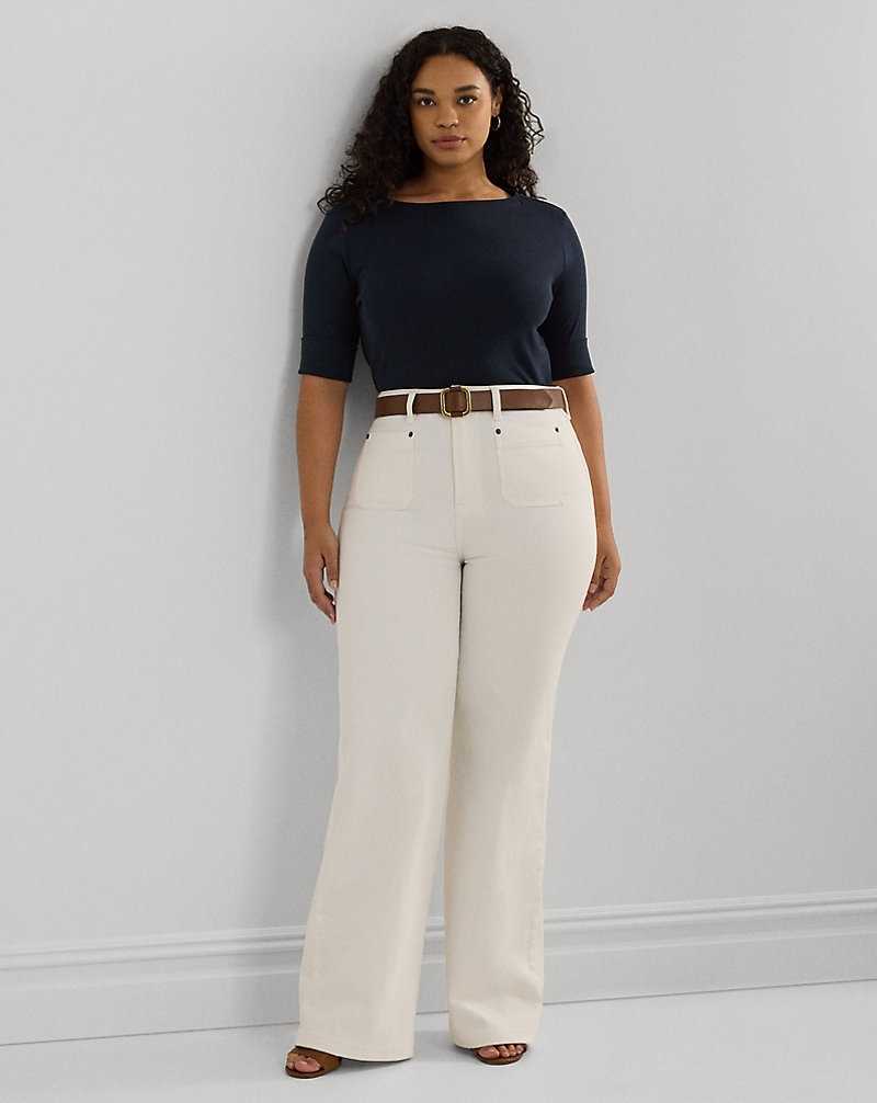Tops Ralph Lauren Stretch Cotton Boatneck Top Mujer Azul Marino | GXUSOWE-67 - vista 3