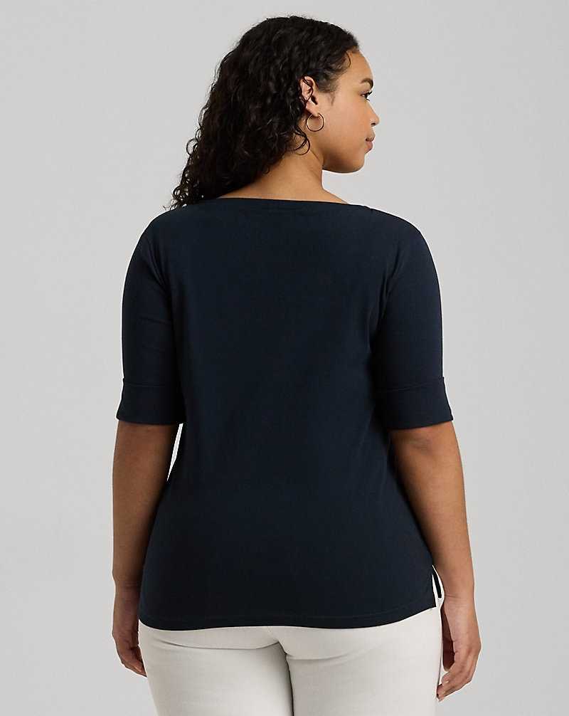 Tops Ralph Lauren Stretch Cotton Boatneck Top Mujer Azul Marino | GXUSOWE-67 - vista 4