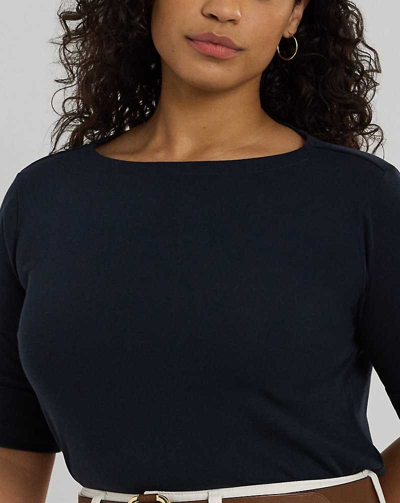 Tops Ralph Lauren Stretch Cotton Boatneck Top Mujer Azul Marino | GXUSOWE-67 - vista 5