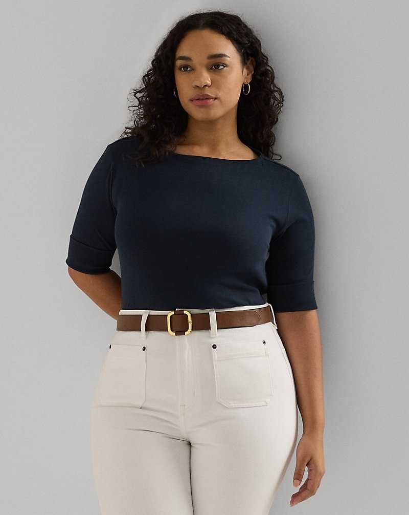 Tops Ralph Lauren Stretch Cotton Boatneck Top Mujer Azul Marino | GXUSOWE-67 - vista 1