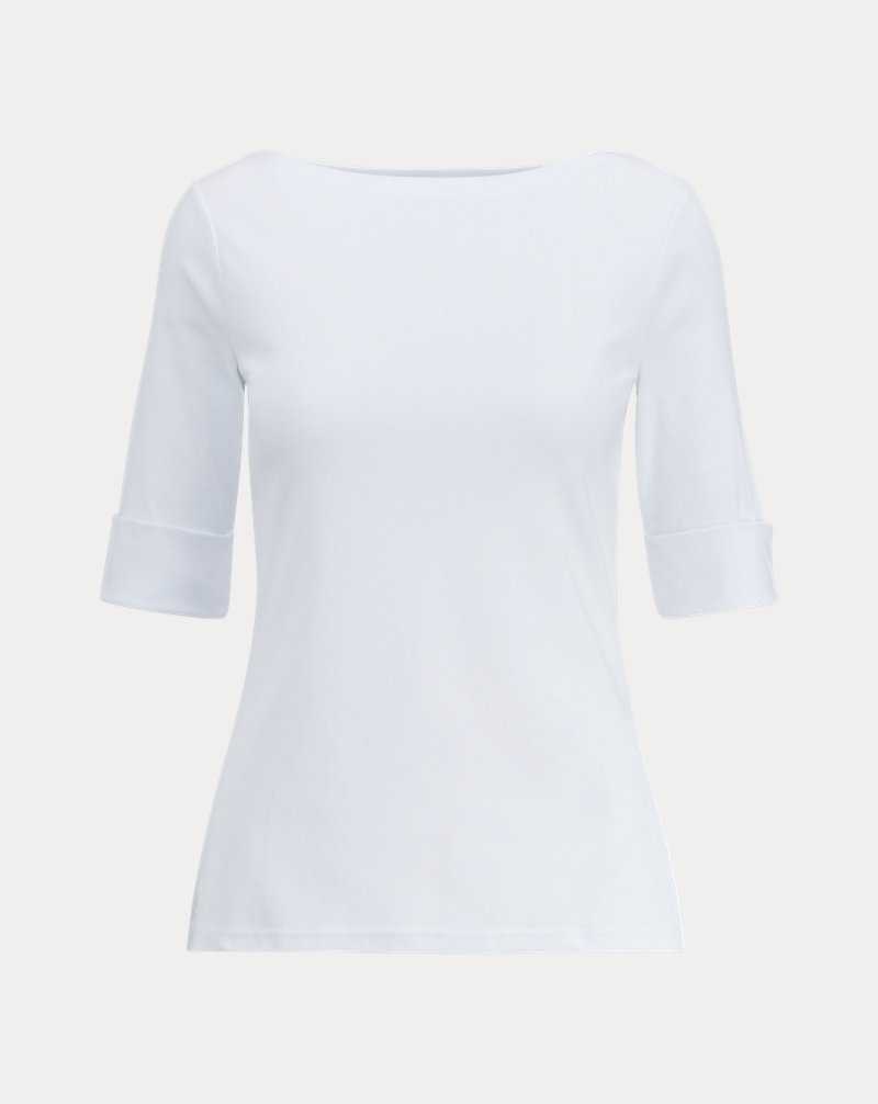 Tops Ralph Lauren Stretch Cotton Boatneck Tee Mujer Blancos | DKMBHJI-08 - vista 2