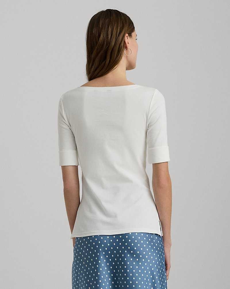 Tops Ralph Lauren Stretch Cotton Boatneck Tee Mujer Blancos | DKMBHJI-08 - vista 4