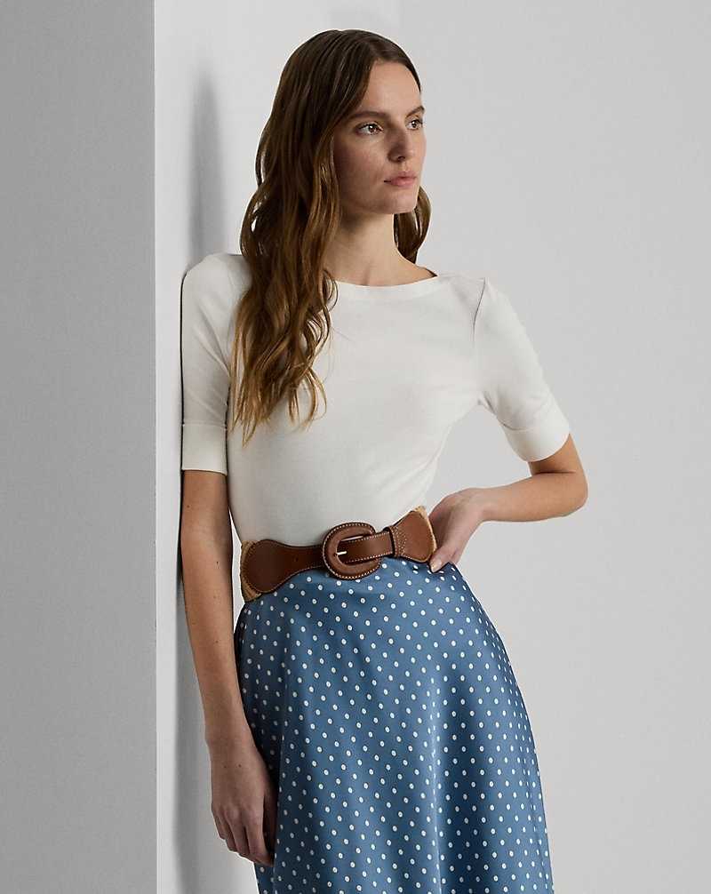 Tops Ralph Lauren Stretch Cotton Boatneck Tee Mujer Blancos | DKMBHJI-08 - vista 1
