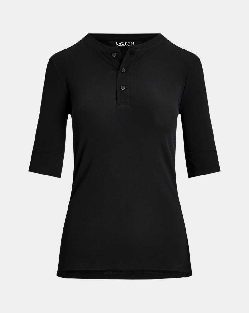 Tops Ralph Lauren Stretch Cotton Henley Tee Mujer Negros | FJGNWOA-47 - vista 2