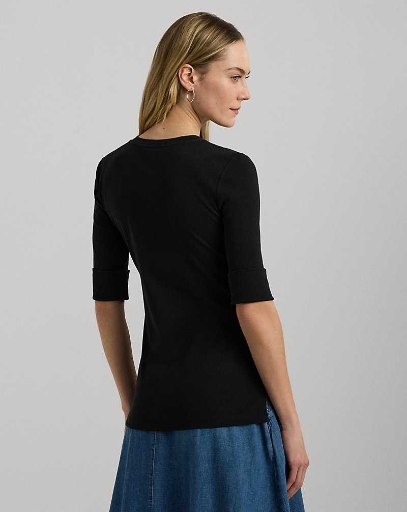 Tops Ralph Lauren Stretch Cotton Henley Tee Mujer Negros | FJGNWOA-47 - vista 4