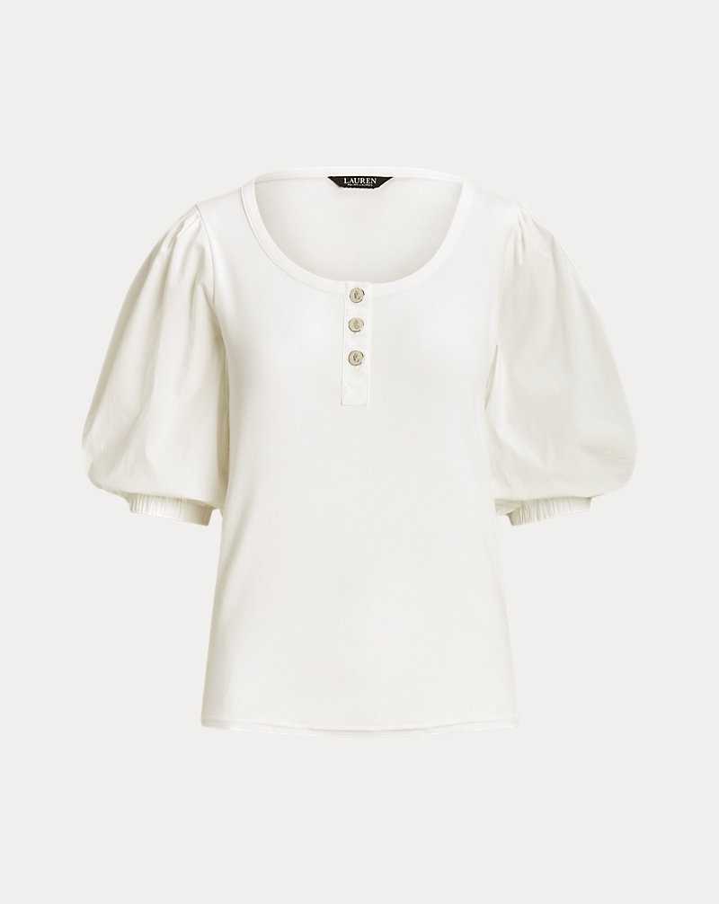 Tops Ralph Lauren Stretch Cotton Puff-Sleeve Henley Tee Mujer Blancos | LEURDHW-53 - vista 2