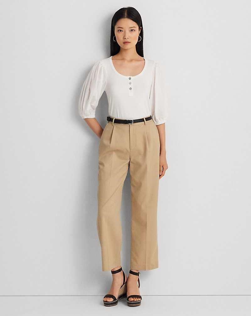 Tops Ralph Lauren Stretch Cotton Puff-Sleeve Henley Tee Mujer Blancos | LEURDHW-53 - vista 3