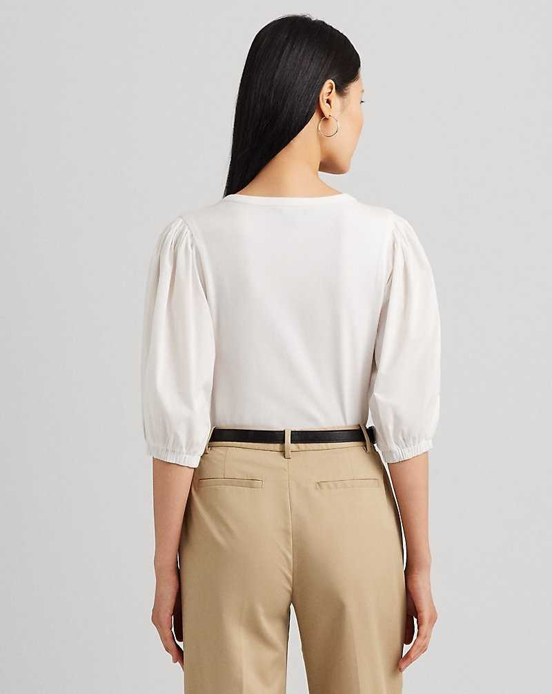 Tops Ralph Lauren Stretch Cotton Puff-Sleeve Henley Tee Mujer Blancos | LEURDHW-53 - vista 4