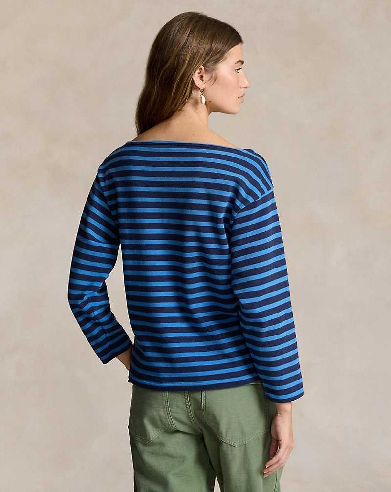 Tops Ralph Lauren Striped Boatneck Jersey Tee Mujer Azul Marino | LFDKEIU-20 - vista 4