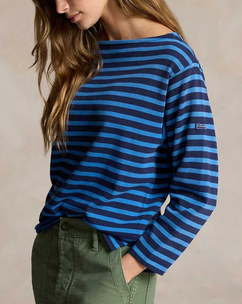 Tops Ralph Lauren Striped Boatneck Jersey Tee Mujer Azul Marino | LFDKEIU-20 - vista 5