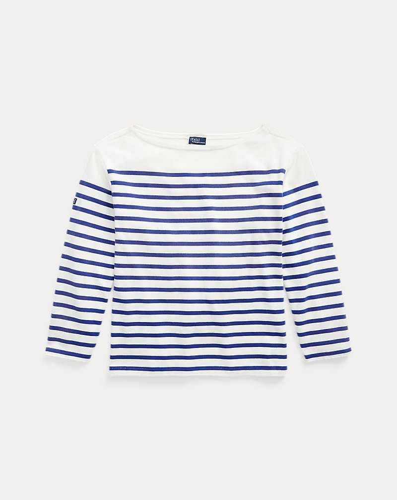 Tops Ralph Lauren Striped Boatneck Mariner Tee Mujer Deckwash Wht/Brill Sapphi | IUWKFXH-07 - vista 2