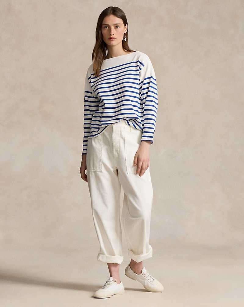 Tops Ralph Lauren Striped Boatneck Mariner Tee Mujer Deckwash Wht/Brill Sapphi | IUWKFXH-07 - vista 3