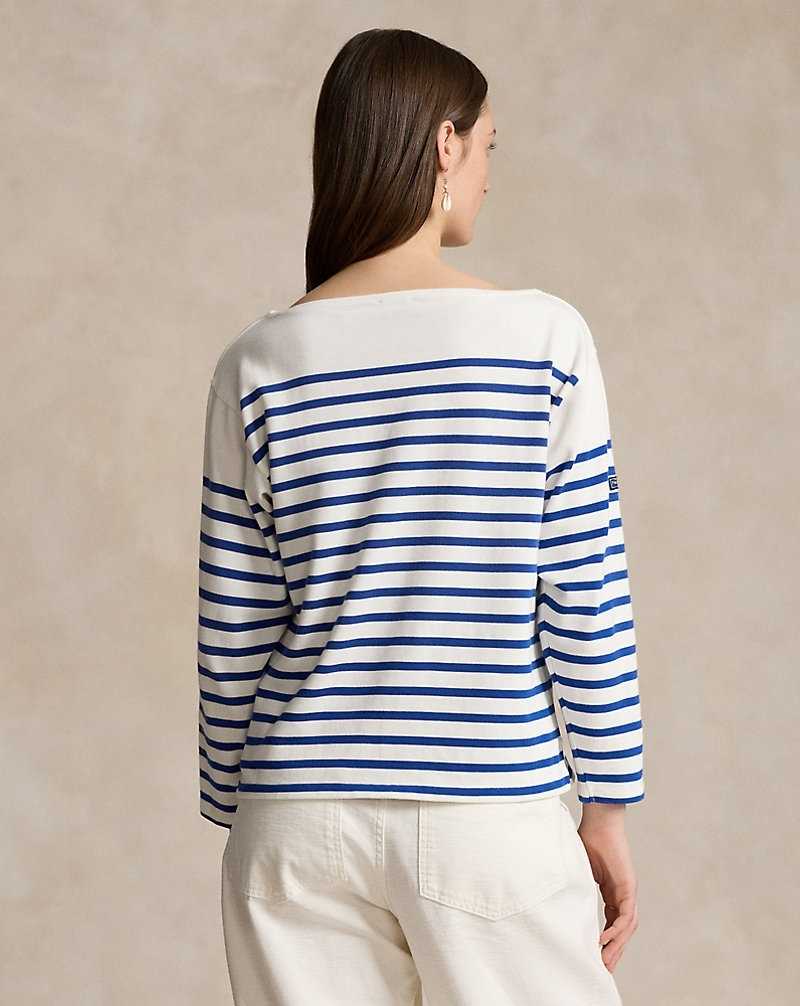 Tops Ralph Lauren Striped Boatneck Mariner Tee Mujer Deckwash Wht/Brill Sapphi | IUWKFXH-07 - vista 4