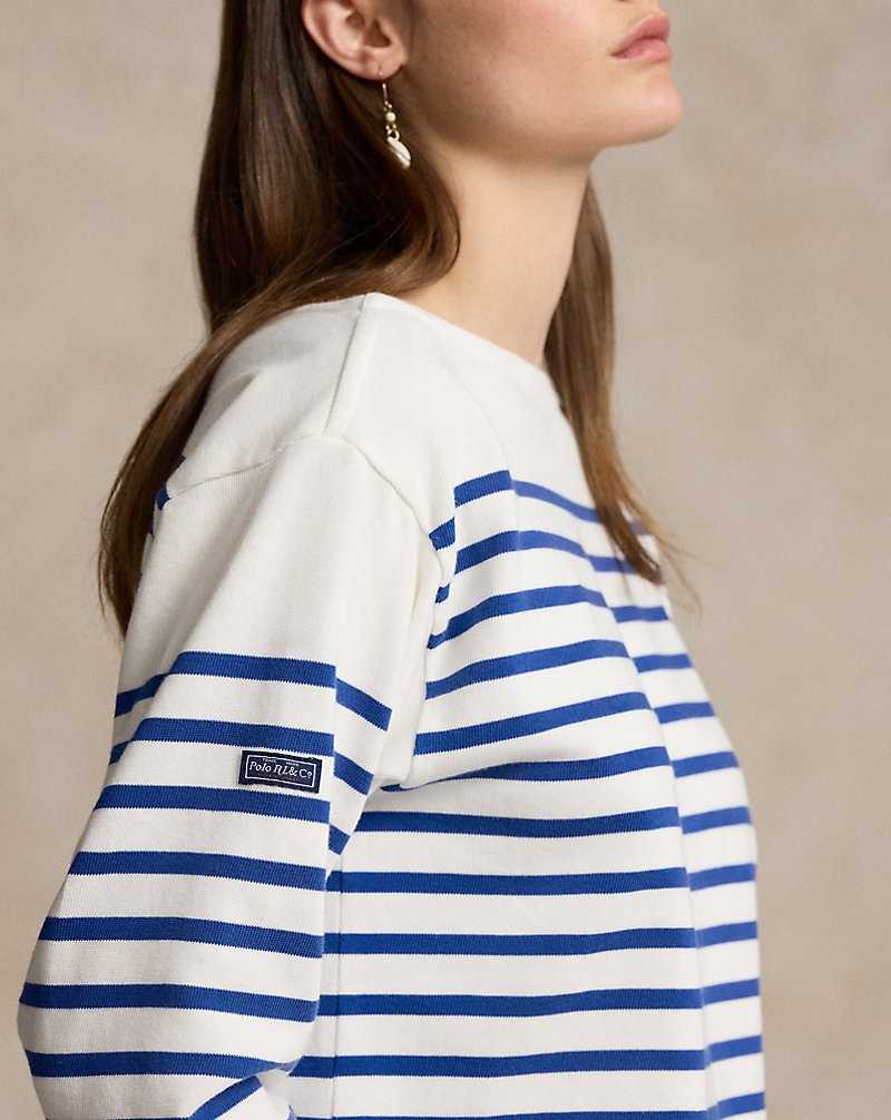 Tops Ralph Lauren Striped Boatneck Mariner Tee Mujer Deckwash Wht/Brill Sapphi | IUWKFXH-07 - vista 5