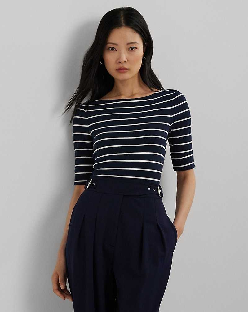 Tops Ralph Lauren Striped Boatneck Top Mujer Lauren Navy/White | LNEVJAC-81 - vista 1
