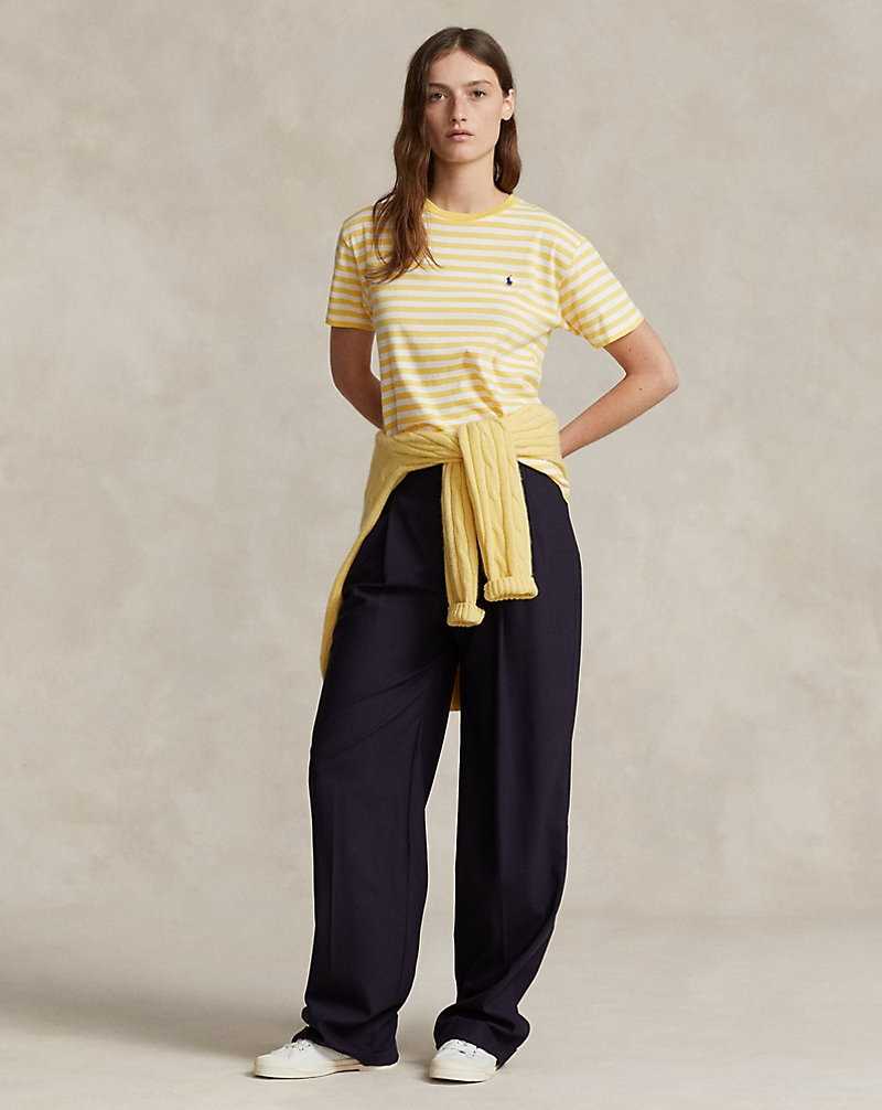 Tops Ralph Lauren Striped Cotton Crewneck Tee Mujer Chrome Yellow/White | LORAQVM-40 - vista 3