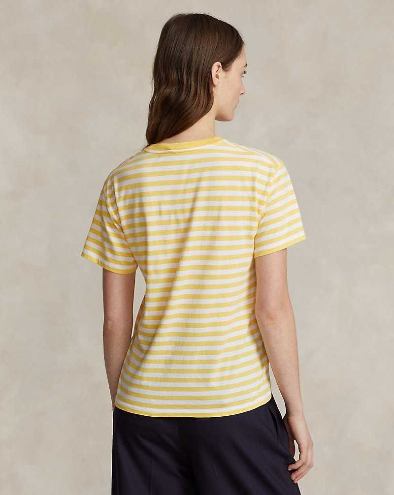 Tops Ralph Lauren Striped Cotton Crewneck Tee Mujer Chrome Yellow/White | LORAQVM-40 - vista 4