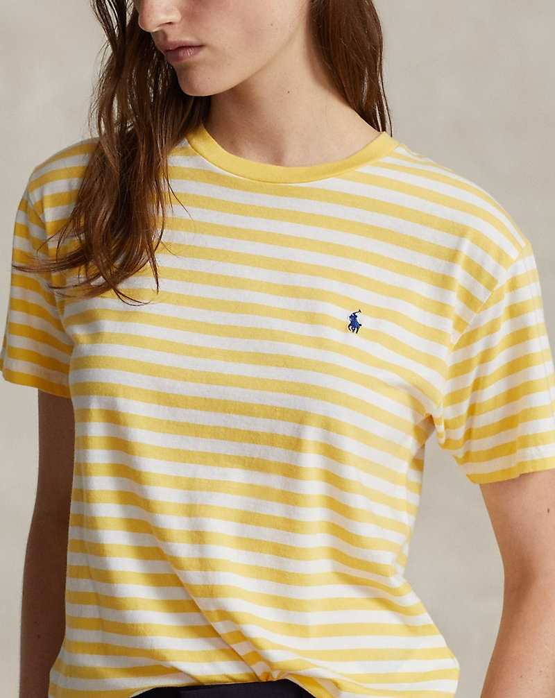 Tops Ralph Lauren Striped Cotton Crewneck Tee Mujer Chrome Yellow/White | LORAQVM-40 - vista 5