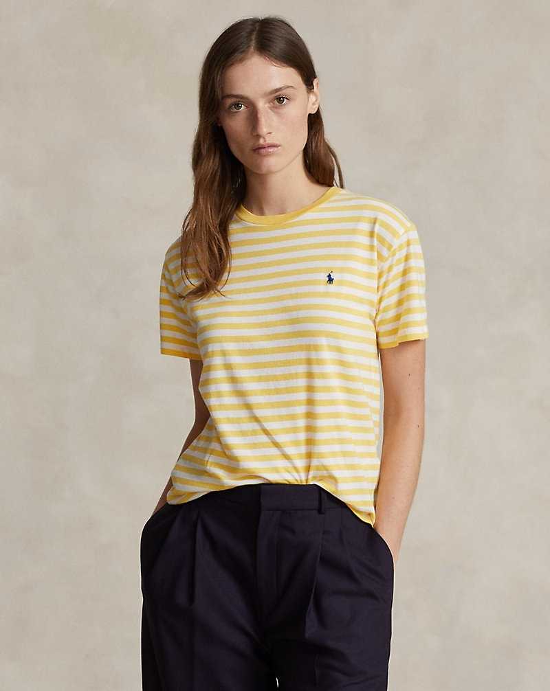Tops Ralph Lauren Striped Cotton Crewneck Tee Mujer Chrome Yellow/White | LORAQVM-40 - vista 1