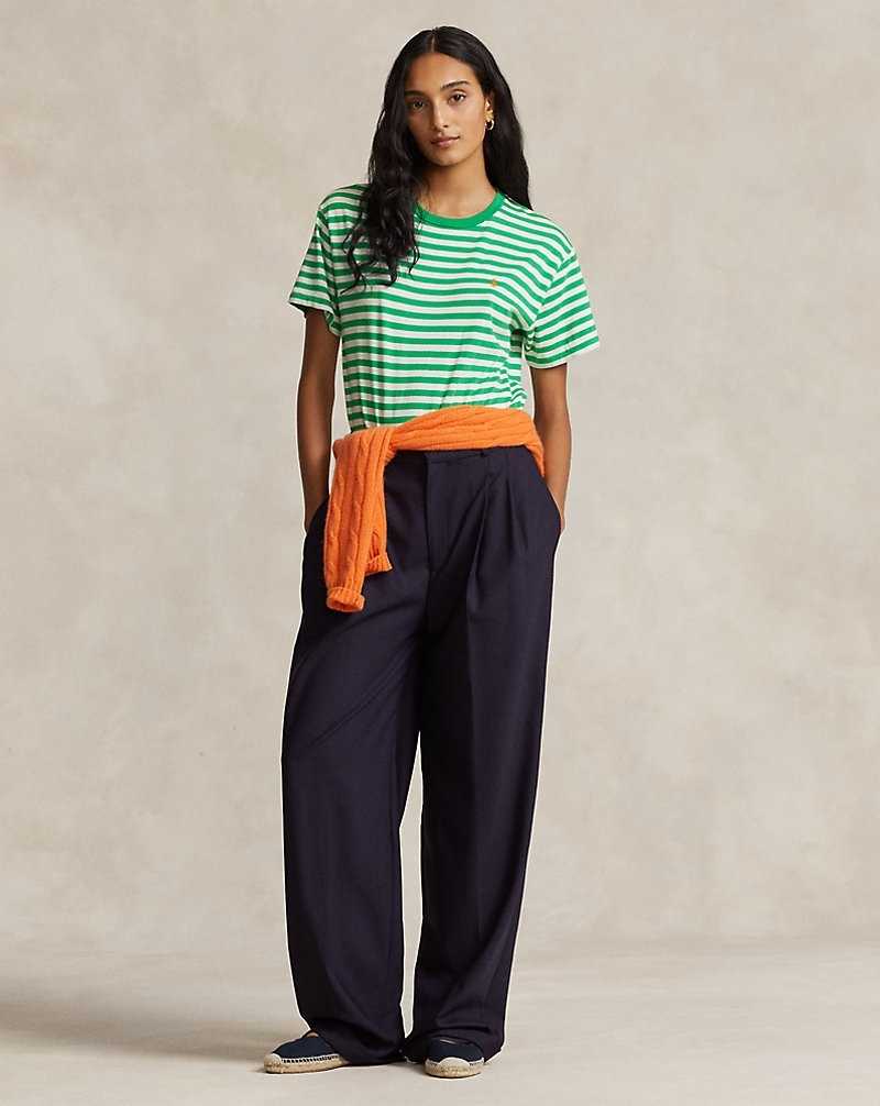 Tops Ralph Lauren Striped Cotton Crewneck Tee Mujer Preppy Green/White | IATOJED-68 - vista 3