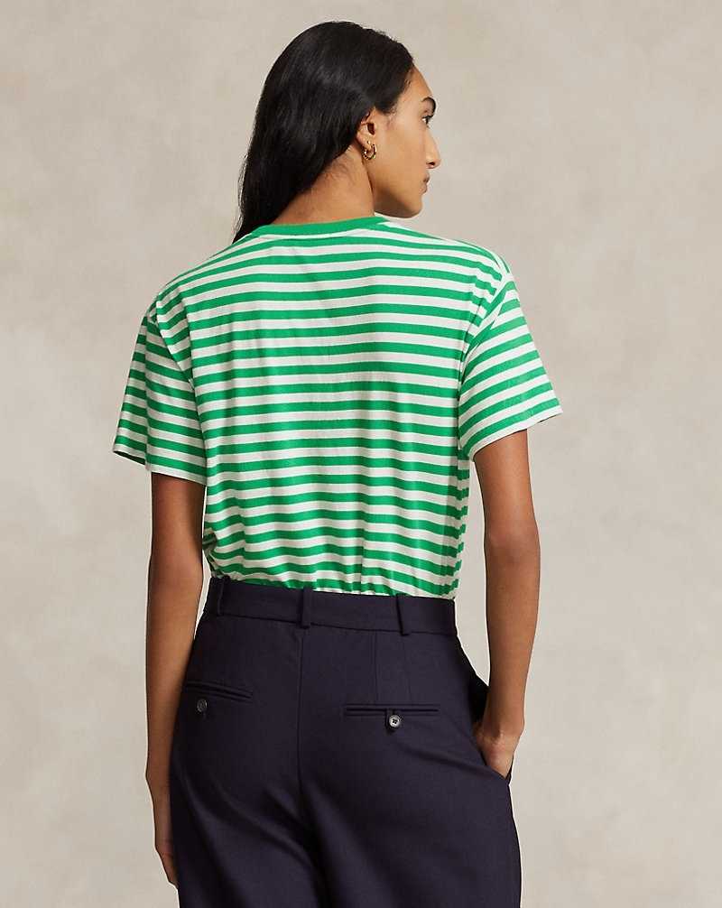 Tops Ralph Lauren Striped Cotton Crewneck Tee Mujer Preppy Green/White | IATOJED-68 - vista 4