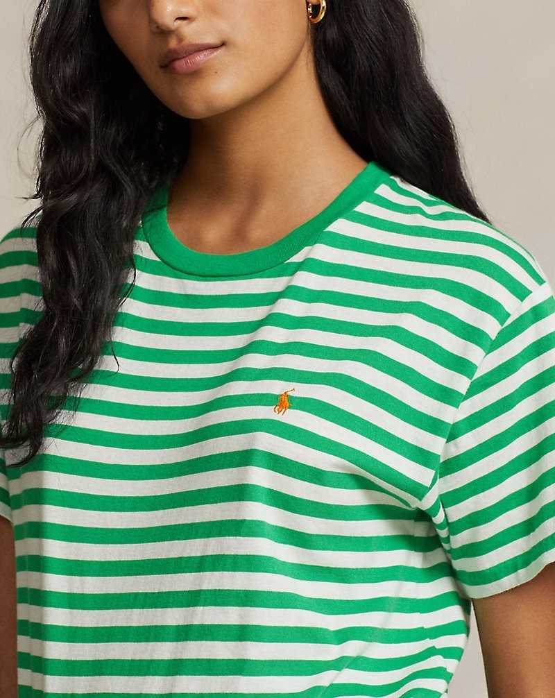 Tops Ralph Lauren Striped Cotton Crewneck Tee Mujer Preppy Green/White | IATOJED-68 - vista 5