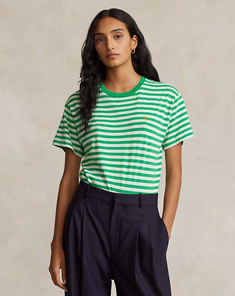 Tops Ralph Lauren Striped Cotton Crewneck Tee Mujer Preppy Green/White | IATOJED-68 - vista 1