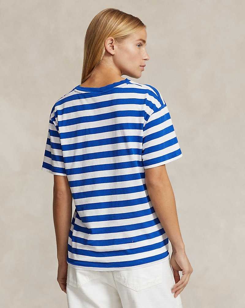 Tops Ralph Lauren Striped Cotton Jersey Crewneck Tee Mujer Sapphire Star/White | OWDLIRP-14 - vista 4