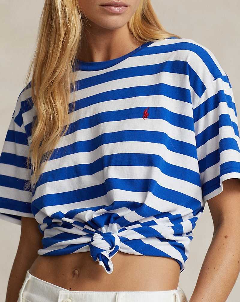 Tops Ralph Lauren Striped Cotton Jersey Crewneck Tee Mujer Sapphire Star/White | OWDLIRP-14 - vista 5