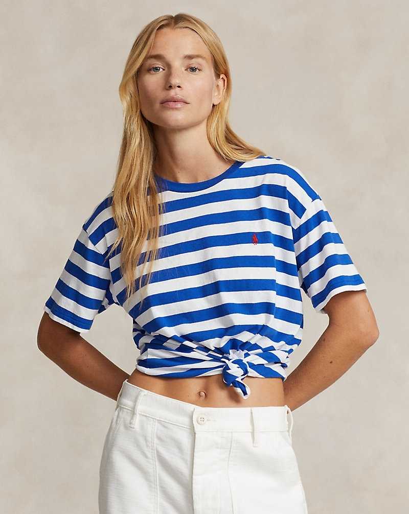 Tops Ralph Lauren Striped Cotton Jersey Crewneck Tee Mujer Sapphire Star/White | OWDLIRP-14 - vista 1