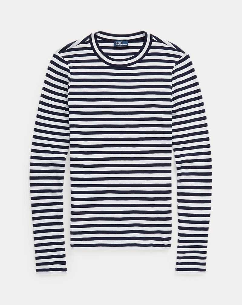 Tops Ralph Lauren Striped Rib-knit Long-Sleeve Tee Mujer Cruise Navy/White | QRADGZJ-54 - vista 2