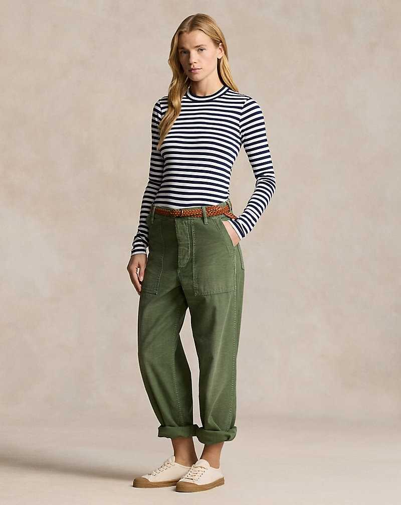 Tops Ralph Lauren Striped Rib-knit Long-Sleeve Tee Mujer Cruise Navy/White | QRADGZJ-54 - vista 3