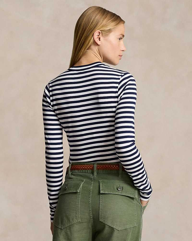 Tops Ralph Lauren Striped Rib-knit Long-Sleeve Tee Mujer Cruise Navy/White | QRADGZJ-54 - vista 4