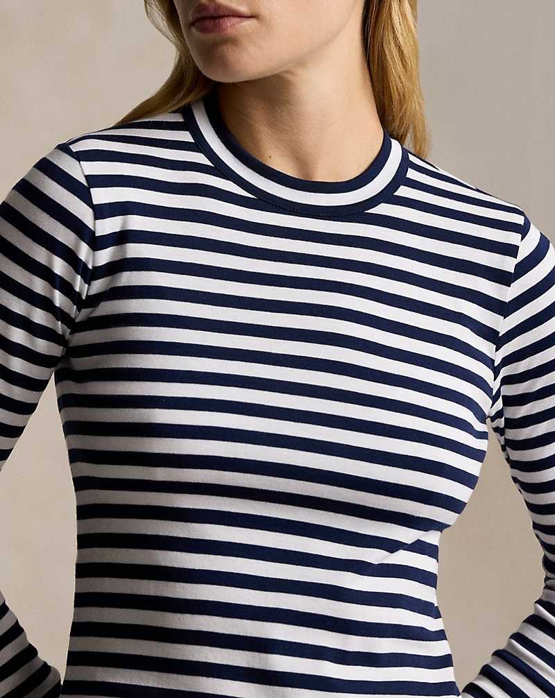 Tops Ralph Lauren Striped Rib-knit Long-Sleeve Tee Mujer Cruise Navy/White | QRADGZJ-54 - vista 5