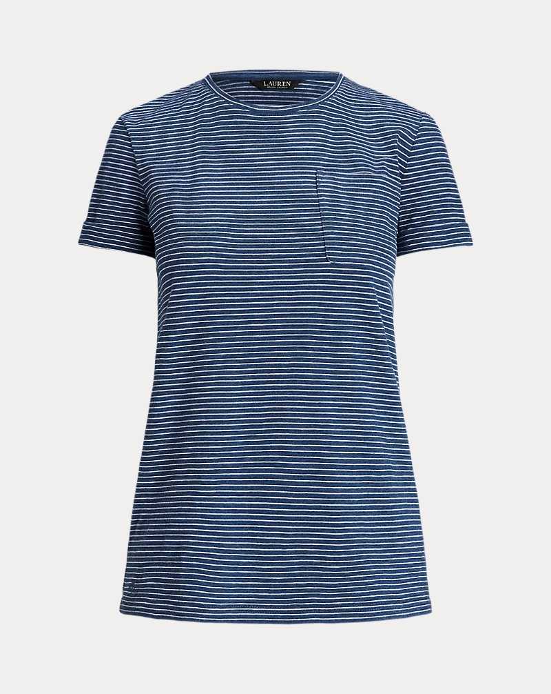 Tops Ralph Lauren Striped Slub Jersey Pocket Tee Mujer Azules | QJNWVKS-45 - vista 2