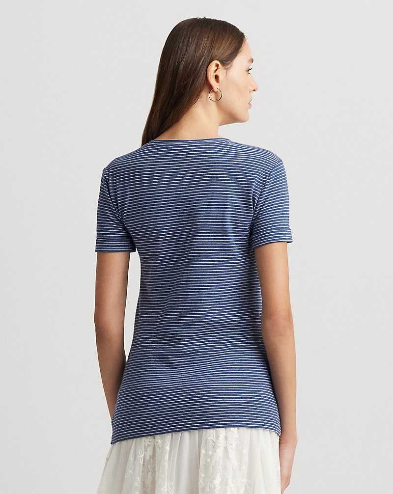 Tops Ralph Lauren Striped Slub Jersey Pocket Tee Mujer Azules | QJNWVKS-45 - vista 4
