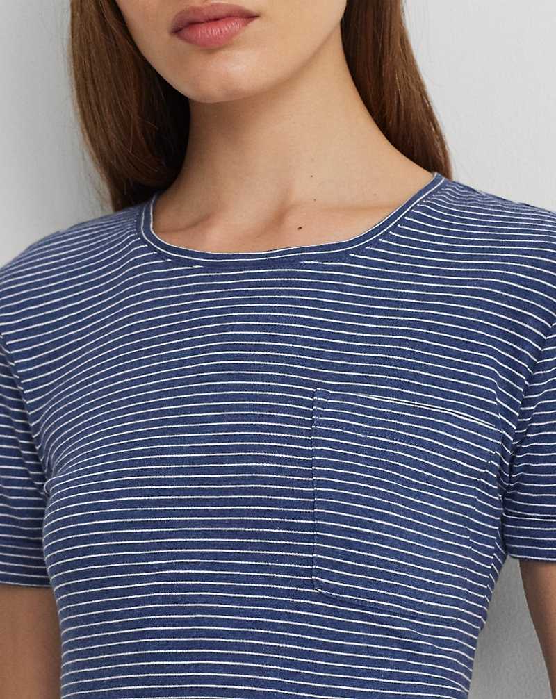 Tops Ralph Lauren Striped Slub Jersey Pocket Tee Mujer Azules | QJNWVKS-45 - vista 5