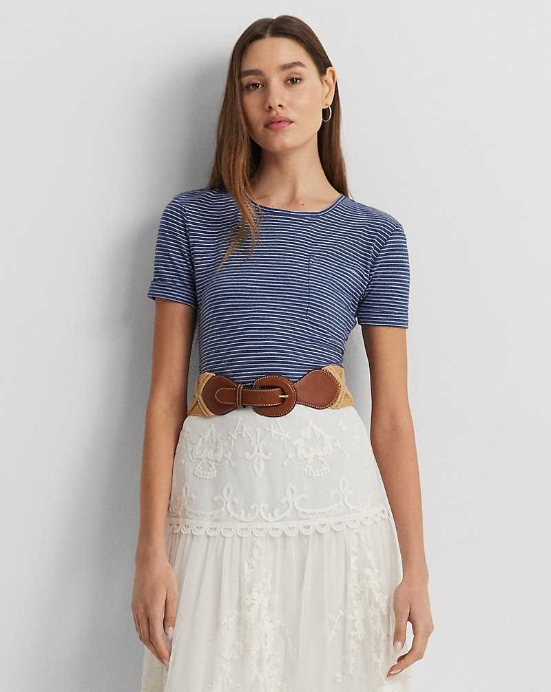Tops Ralph Lauren Striped Slub Jersey Pocket Tee Mujer Azules | QJNWVKS-45 - vista 1