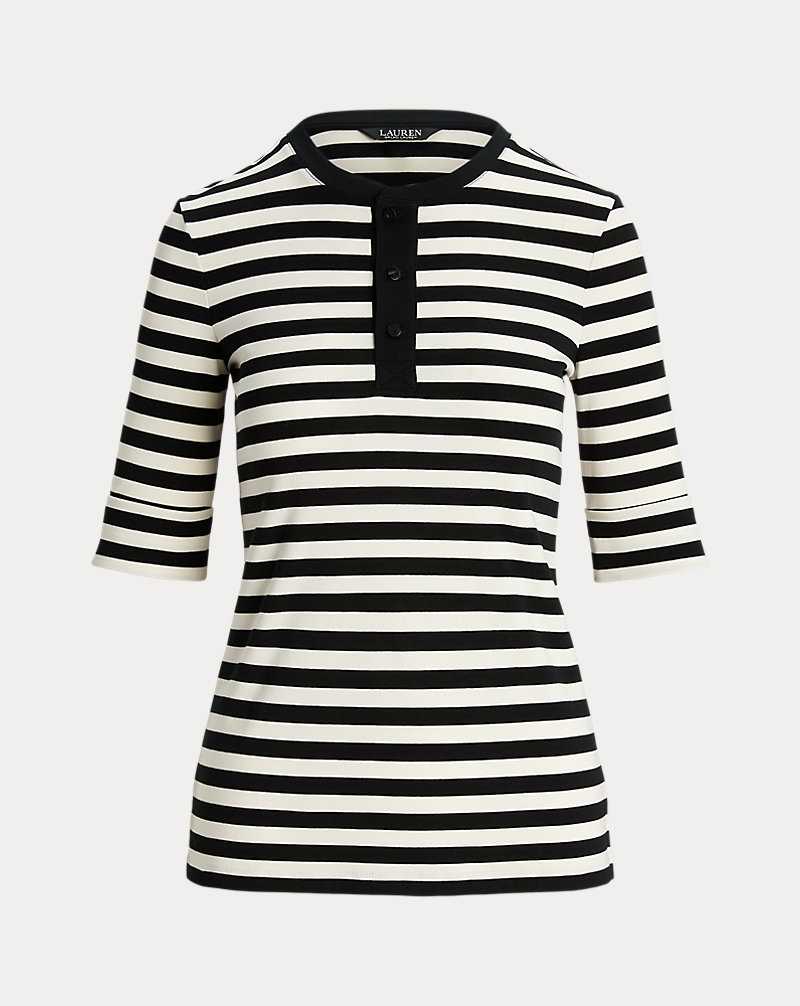 Tops Ralph Lauren Striped Stretch Cotton Henley Tee Mujer Creme | DMZVKSX-16 - vista 2