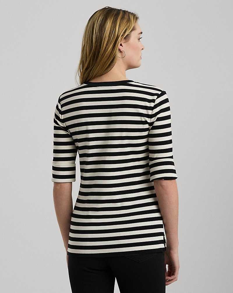 Tops Ralph Lauren Striped Stretch Cotton Henley Tee Mujer Creme | DMZVKSX-16 - vista 4