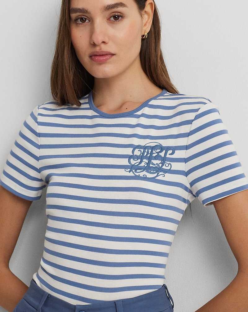 Tops Ralph Lauren Striped Stretch Cotton Crewneck Tee Mujer Azur | ZPUMDJS-37 - vista 5