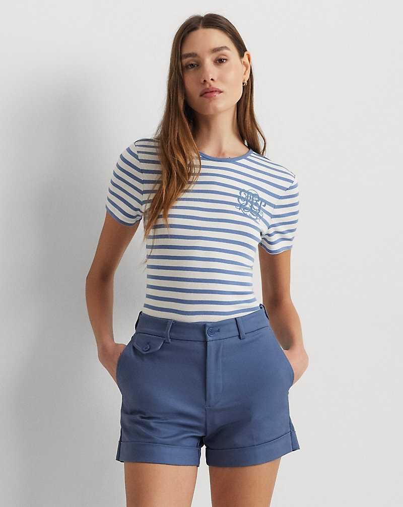 Tops Ralph Lauren Striped Stretch Cotton Crewneck Tee Mujer Azur | ZPUMDJS-37 - vista 1