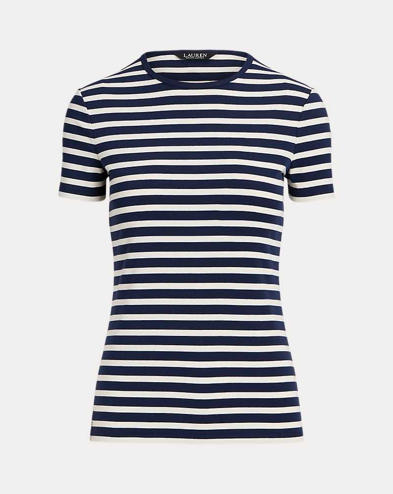 Tops Ralph Lauren Striped Stretch Cotton Crewneck Tee Mujer Refined Navy/Mascarpone | TAQZPGX-93 - vista 2