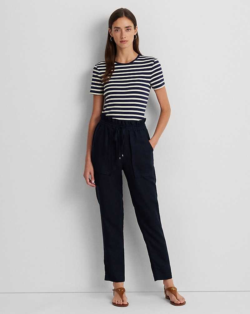 Tops Ralph Lauren Striped Stretch Cotton Crewneck Tee Mujer Refined Navy/Mascarpone | TAQZPGX-93 - vista 3
